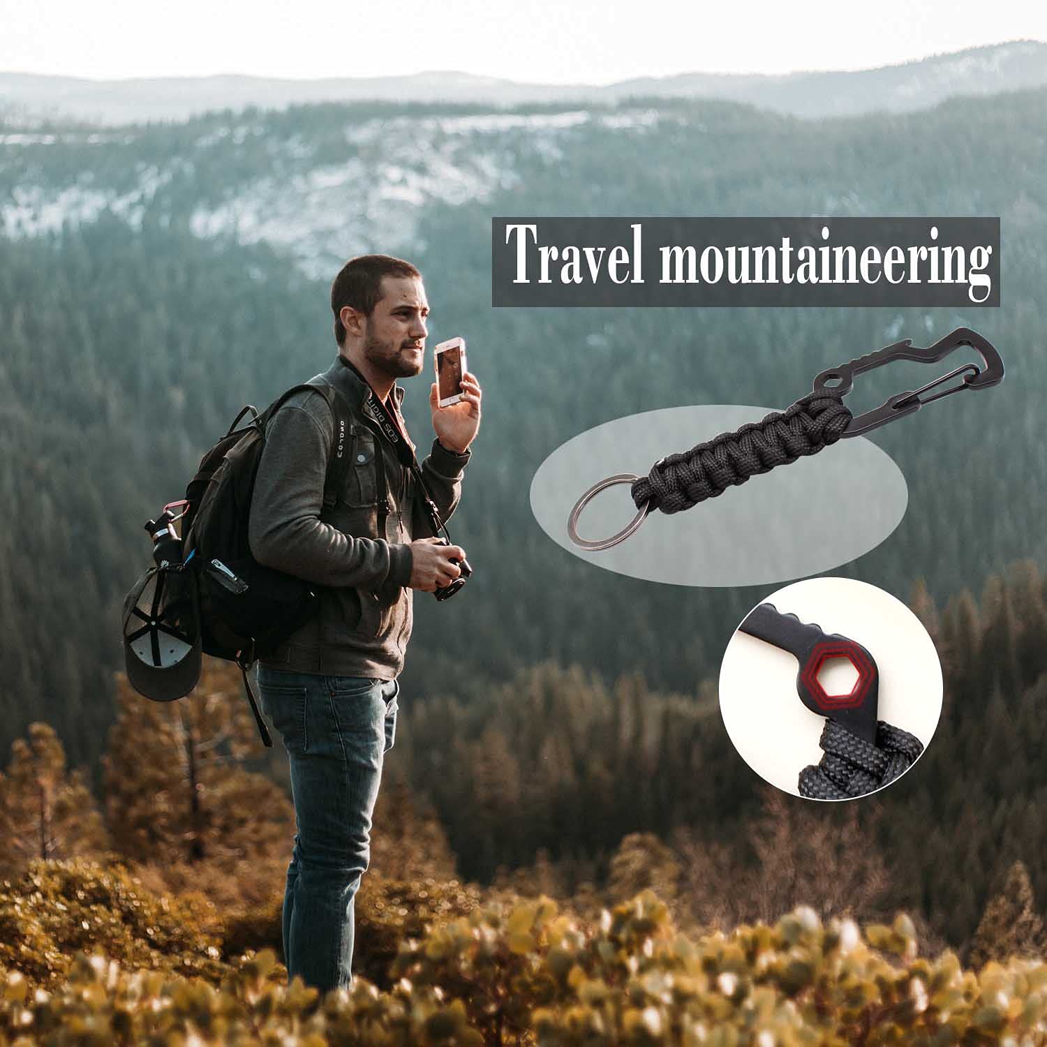 2 portachiavi Paracord con moschettone, clip multifunzione Molle, portachiavi intrecciati con cordino è adatto per campeggio, escursionismo, caccia, pesca
