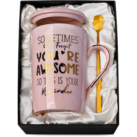 Birthday Thank You Gifts for Women, Sometimes You Forget You're Awesome Coffee Mug, Inspirational Christmas Gift for Her, Boss Lady Employee Coworker, 14oz Pink Marble Gold Print Cup, Nice Gift Boxed