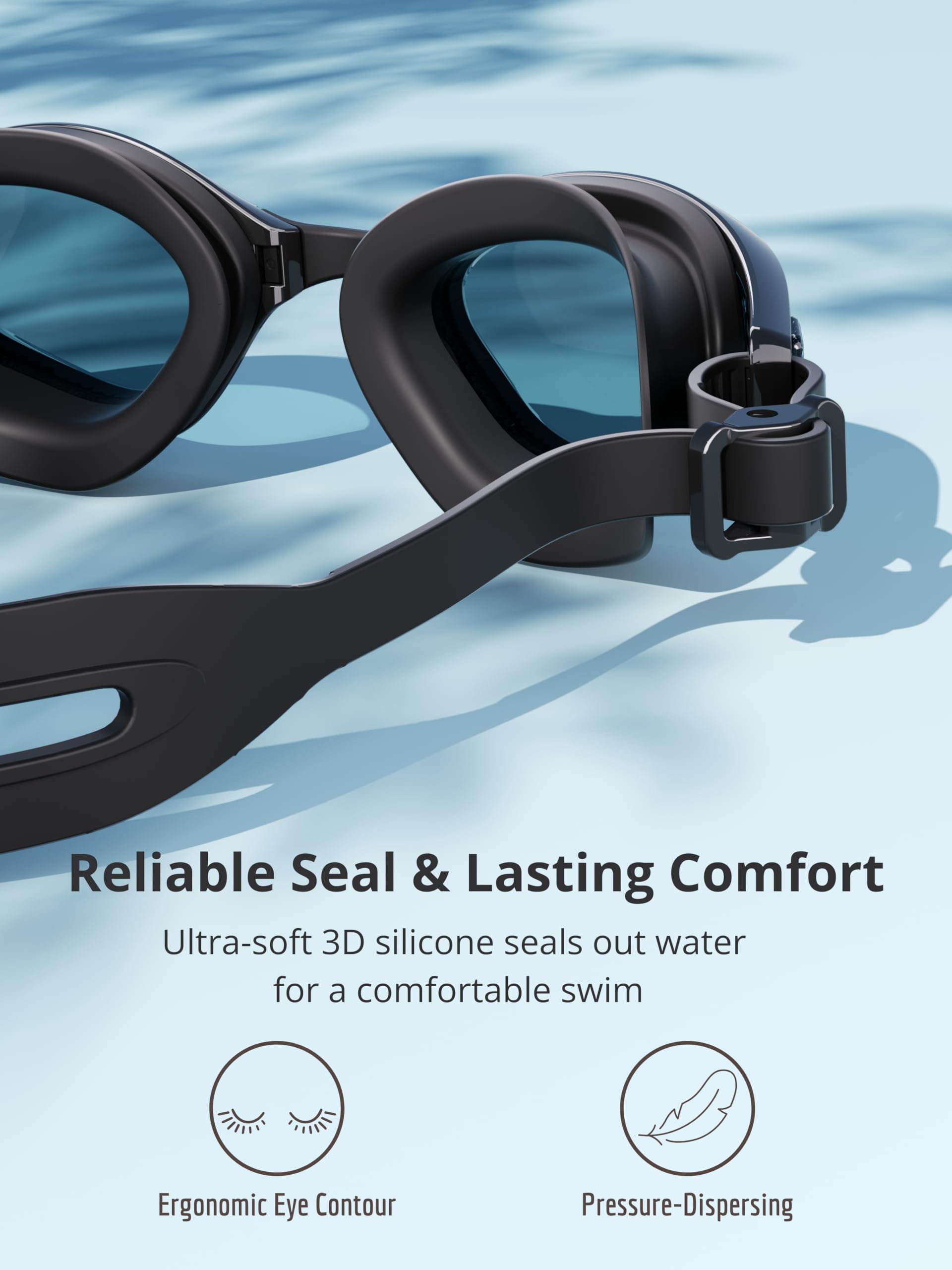 Schwimmbrille für Erwachsene, mit Anti-Beschlag- und UV-beständigen Gläsern, für Männer, Frauen, Jugendliche