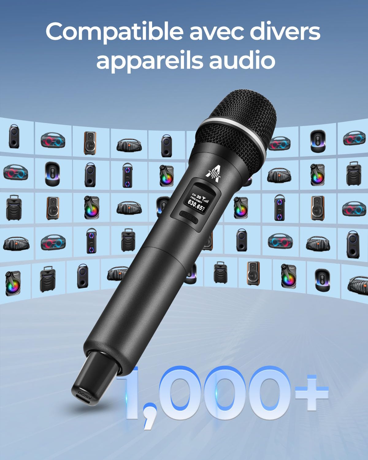 Microphone Sans Fil,système de Microphone à 2.4 GHz Karaoké Dynamique Rechargeable,200ft Ext,Récepteur Rechargeable Ultra-Stable,Plug-and-Play,Adapté au Chant,Réunions, Discours, Microphone Karaoké