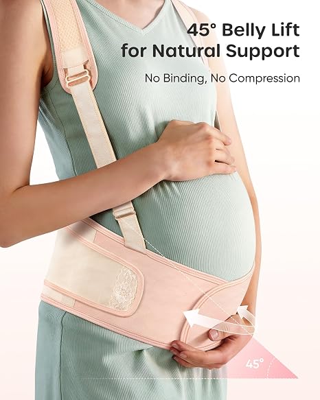 Nuliie Pregnancy Belly Band with Shoulder Straps, Non-Slip Maternity Belly Band for Back, Abdomen & Waist Support, Pregnancy Belt Adjustable Fit, Comfortable Wear, L