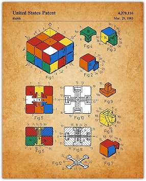 Buzz Unplugged Vintage Rubiks Cube Patent Print, 8x10 Unframed Aesthetic Wall Posters and Unique Art Prints Picture for Bathroom, Home, Man Cave, Dorm, Office & Bar Wall Decor Poster