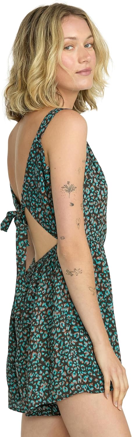 Volcom Women's Here Kitty Romper – Customizable Tie Straps, Playful Short Shorts for Vintage-inspired Comfort and Style - Image 5