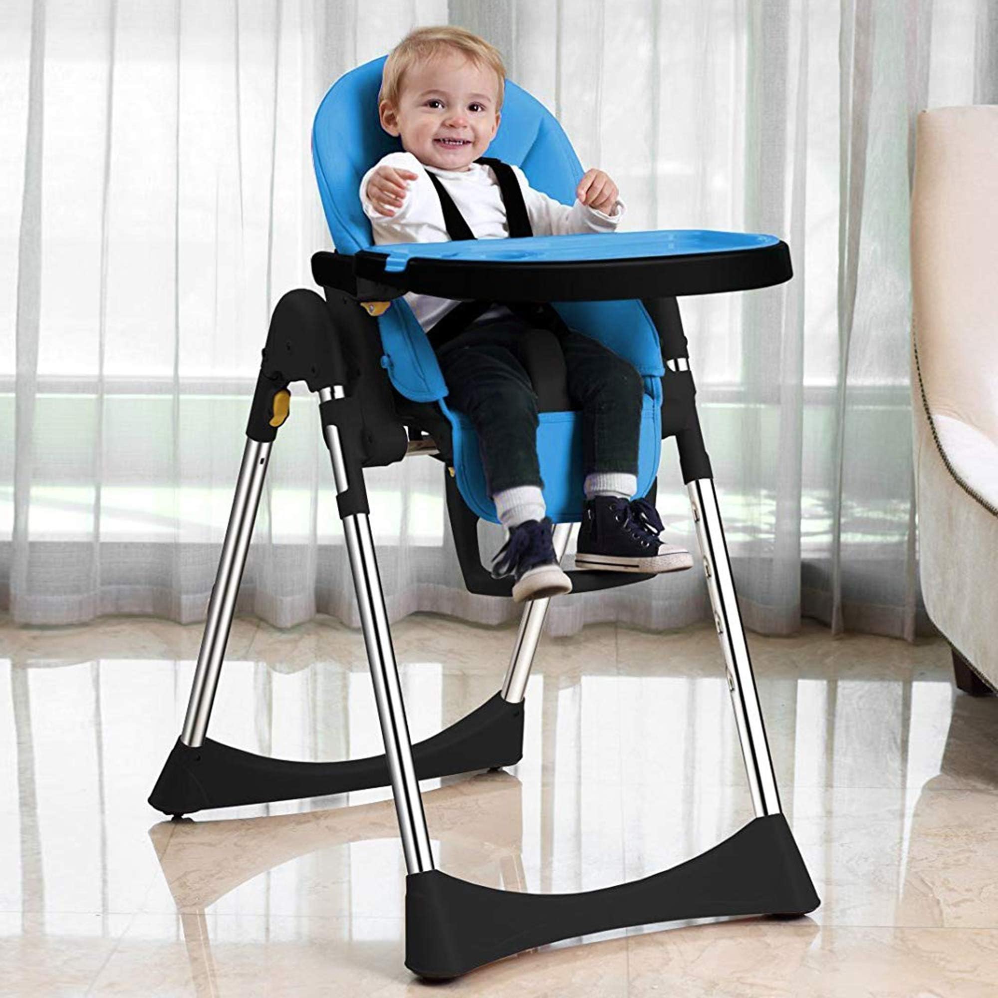 Vélu Soft Leather Foldable Baby Highchair │ Fully Adjustable, 3 Levels Footstep, Compact, Removable Tray, Safety Belts, Footrest │ Child and Toddler Feeding, Suitable from 6 to 36 Months