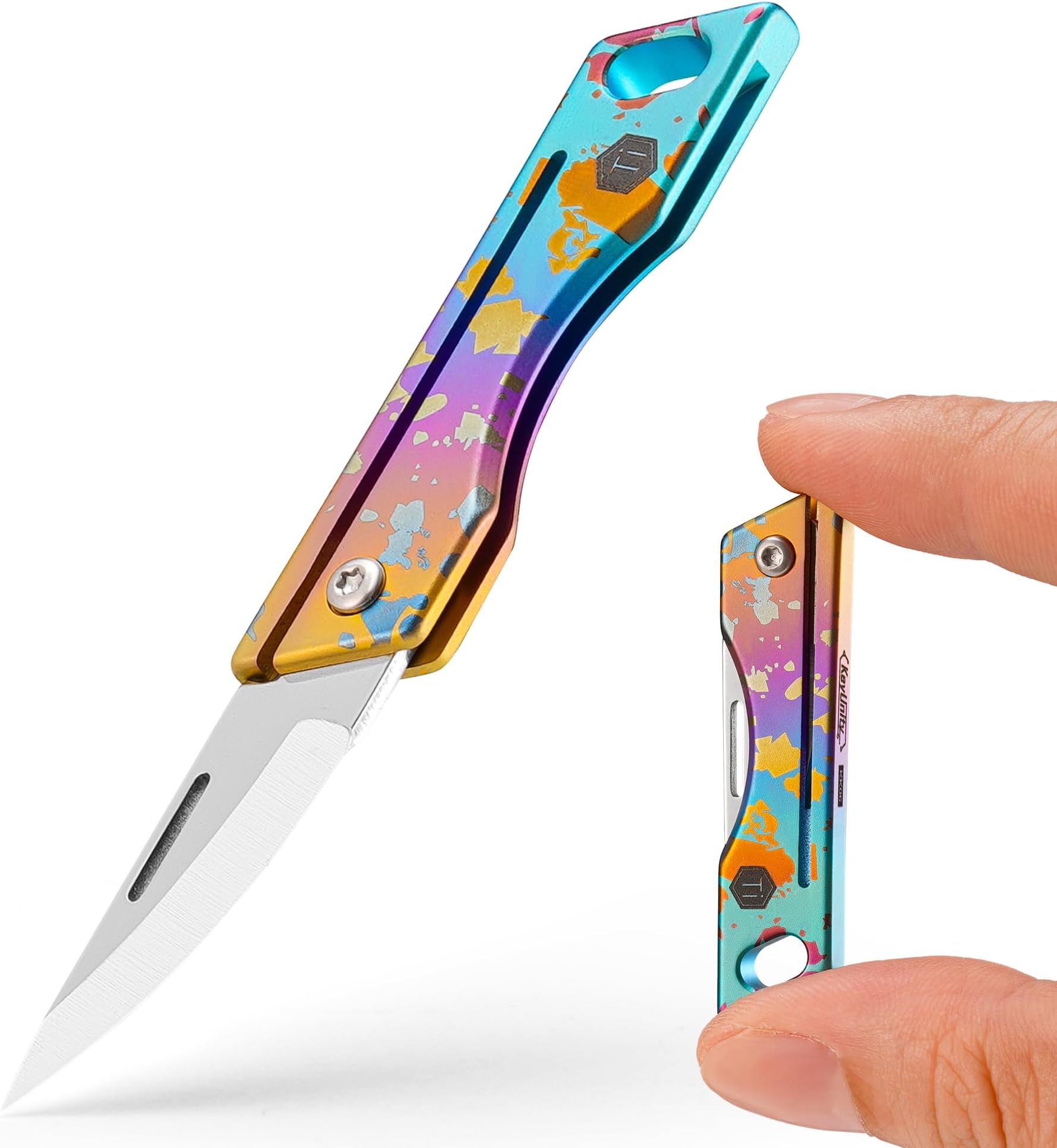 KK06 Titanium Keychain Knife, Lightweight Folding Knife For Daily Cutting Mail, Packages, Ropes, And Tapes(Ink Splash)