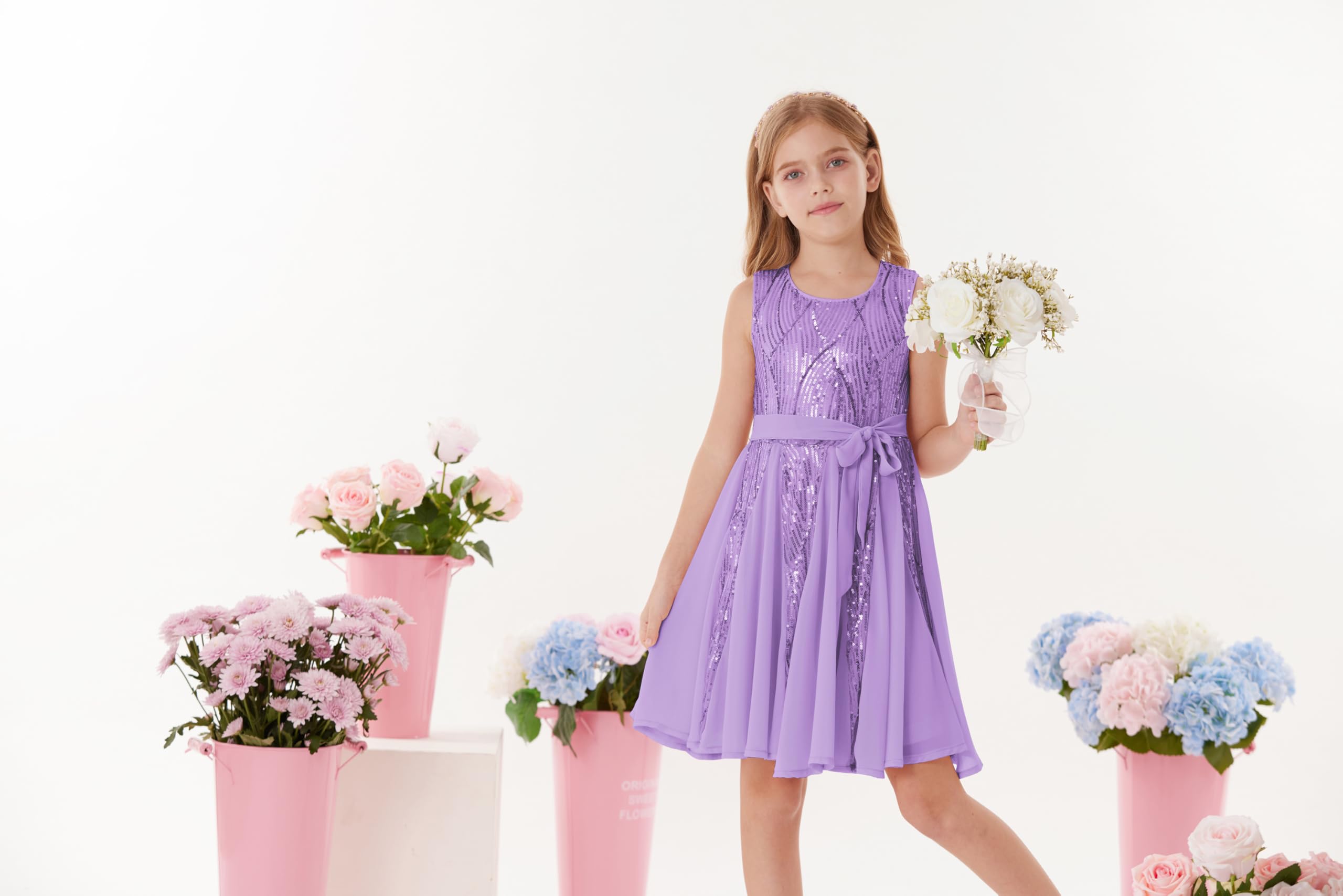 GRACE KARIN Mädchen Glitzerndes Pailletten Prinzessinnenkleid Geburtstagspartykleid Sommer Blumenmädchen Kleid für besondere Anlässe Festival-Outfit 5-12 Jahre