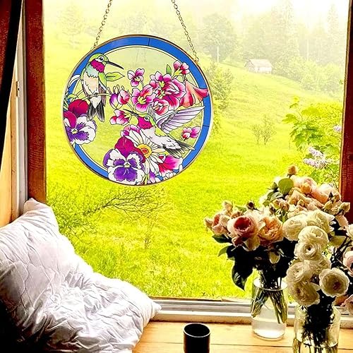 Atrapasoles de flores coloridas para ventanas, colgantes de ventana de colibrí, panel de ventana, colgantes, decoración de regalo para el jardín del