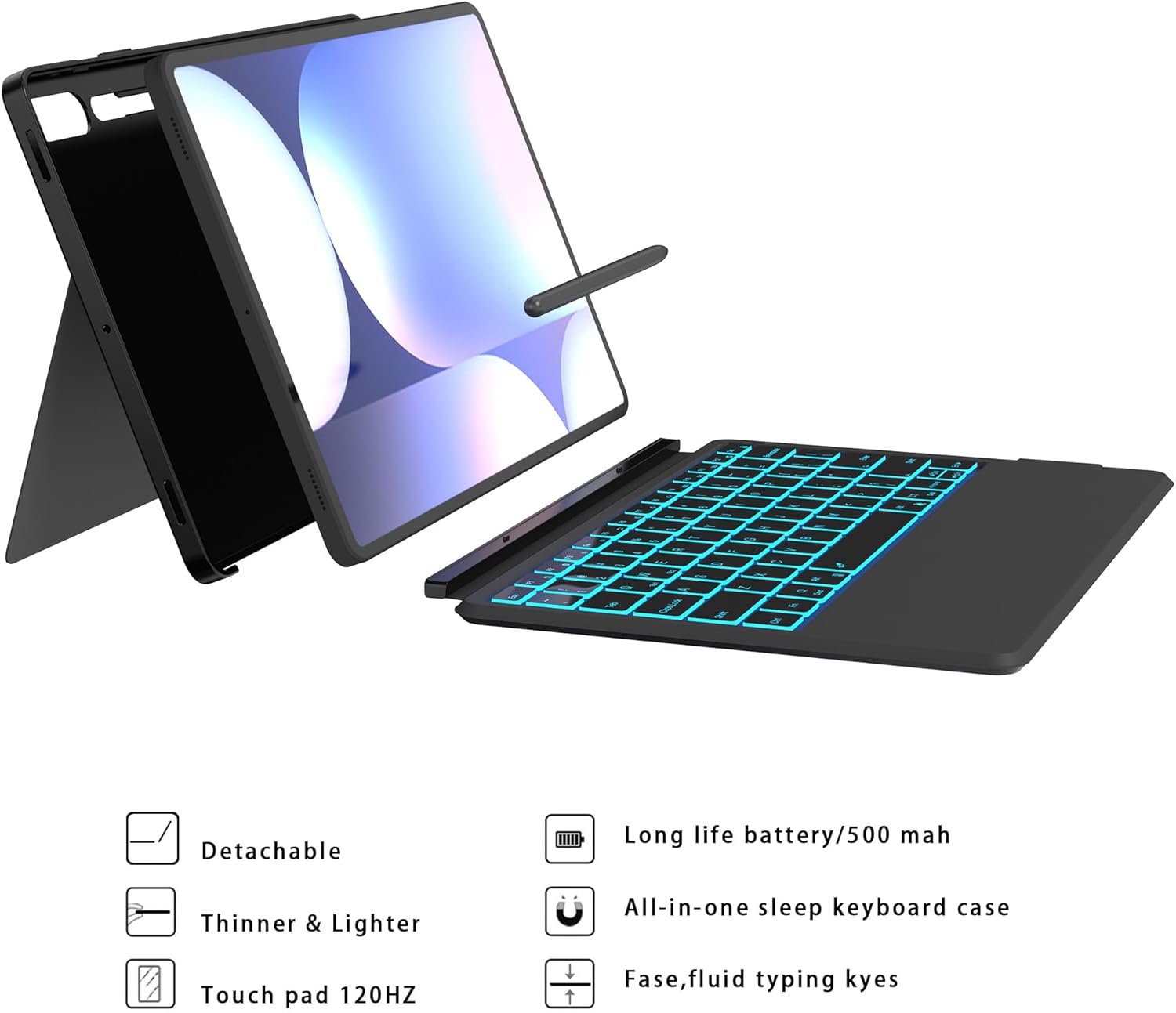 Ai Key Keyboard Case for Samsung Galaxy Tab S10+/S9+/S9 FE+ Plus 12.4 inch : One-click DEX Mode,7 Color Backlit,Smart Touchpad,Ultra-thin Case with S-PEN Holder,2 Wireless Channels Detachable Keyboard