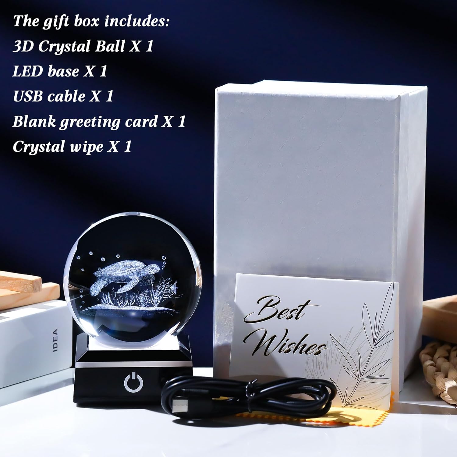 Enjinkail 3D Crystal Ball Sea Turtle Gifts for Women Men Snow Globe Ornament with LED Base Night Light, Laser Engraved Sea Turtle Decor Figurines Gifts for Turtle Lovers - Image 7