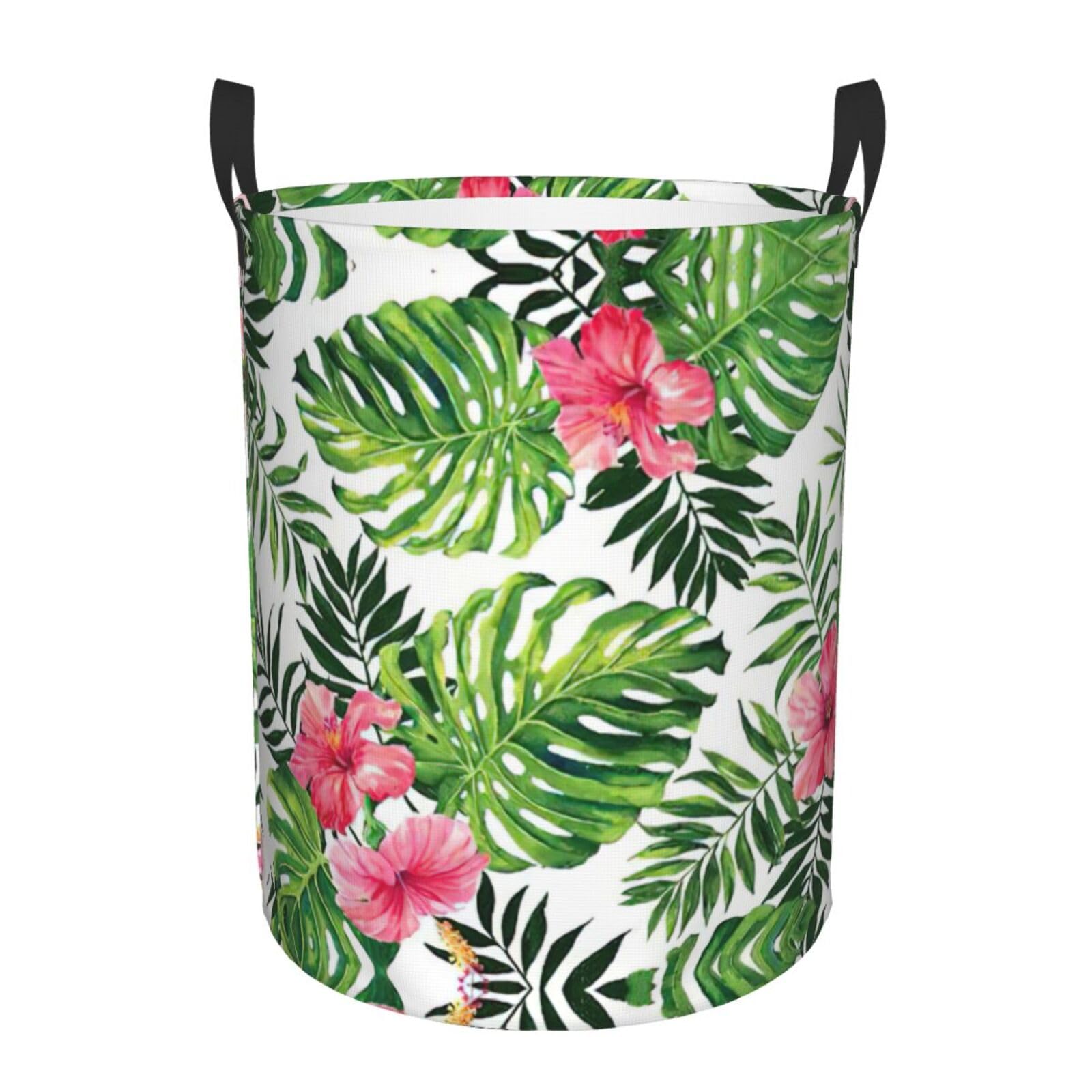 M Circular Hamper Tropical Leaves Print for Dirty Clothes