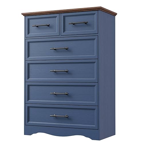 Blue Dresser for Bedroom, Farmhouse 6 Chest of Drawers, Modern