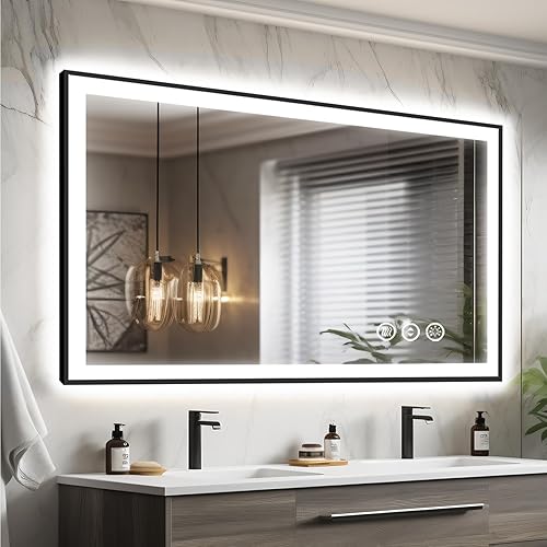 Miniatura 37 de 48x32 Espejo de Baño Iluminado, Espejos de Pared de Hollywood con Bombillas LED, 3 Temperaturas de Color y Atenuación Sin Escalas, Antiempañamiento