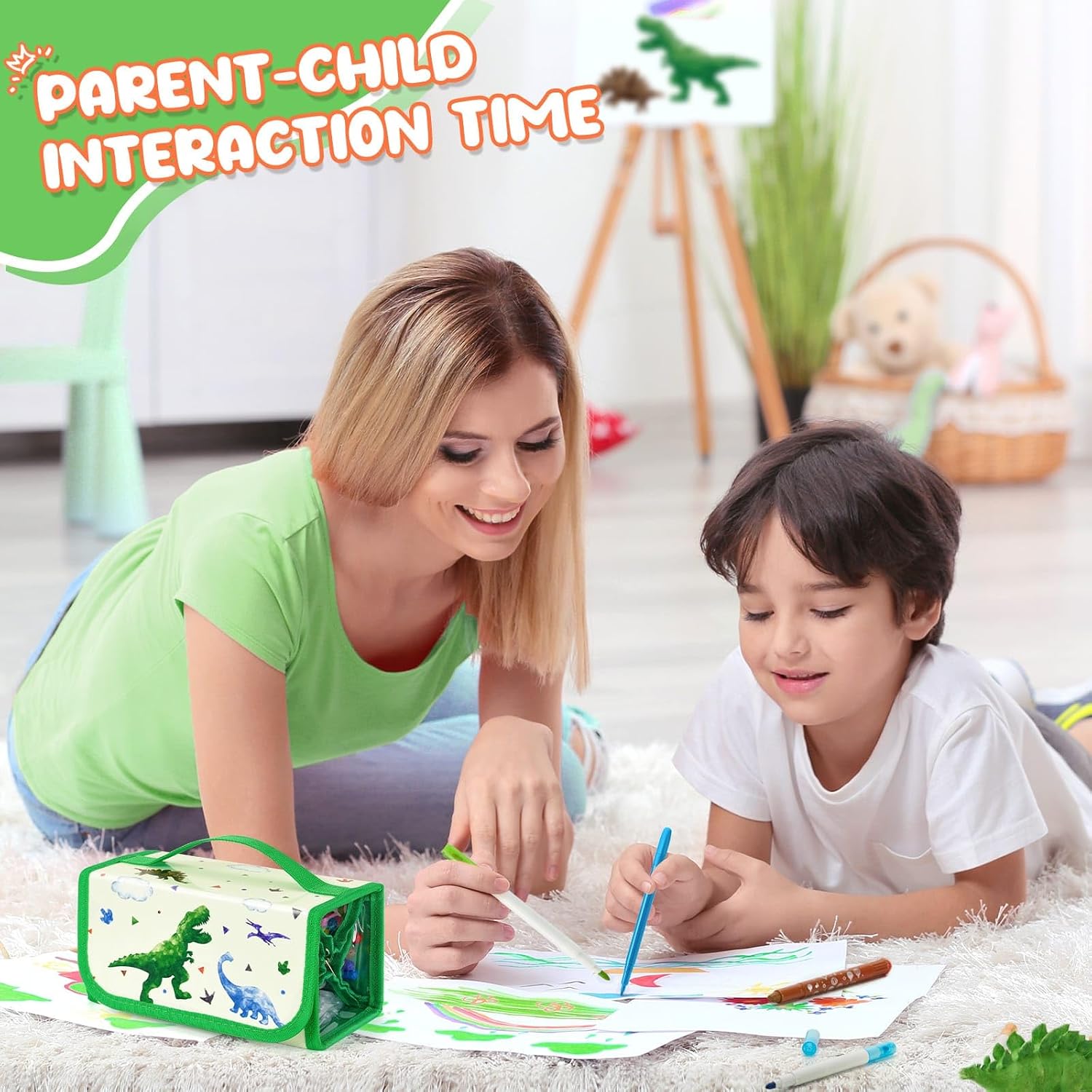 WERNNSAI Dinosaur Marker Set - 56 PCS Scented Markers for Kids with Dinosaur Pencil Case, Stickers and Coloring Papers