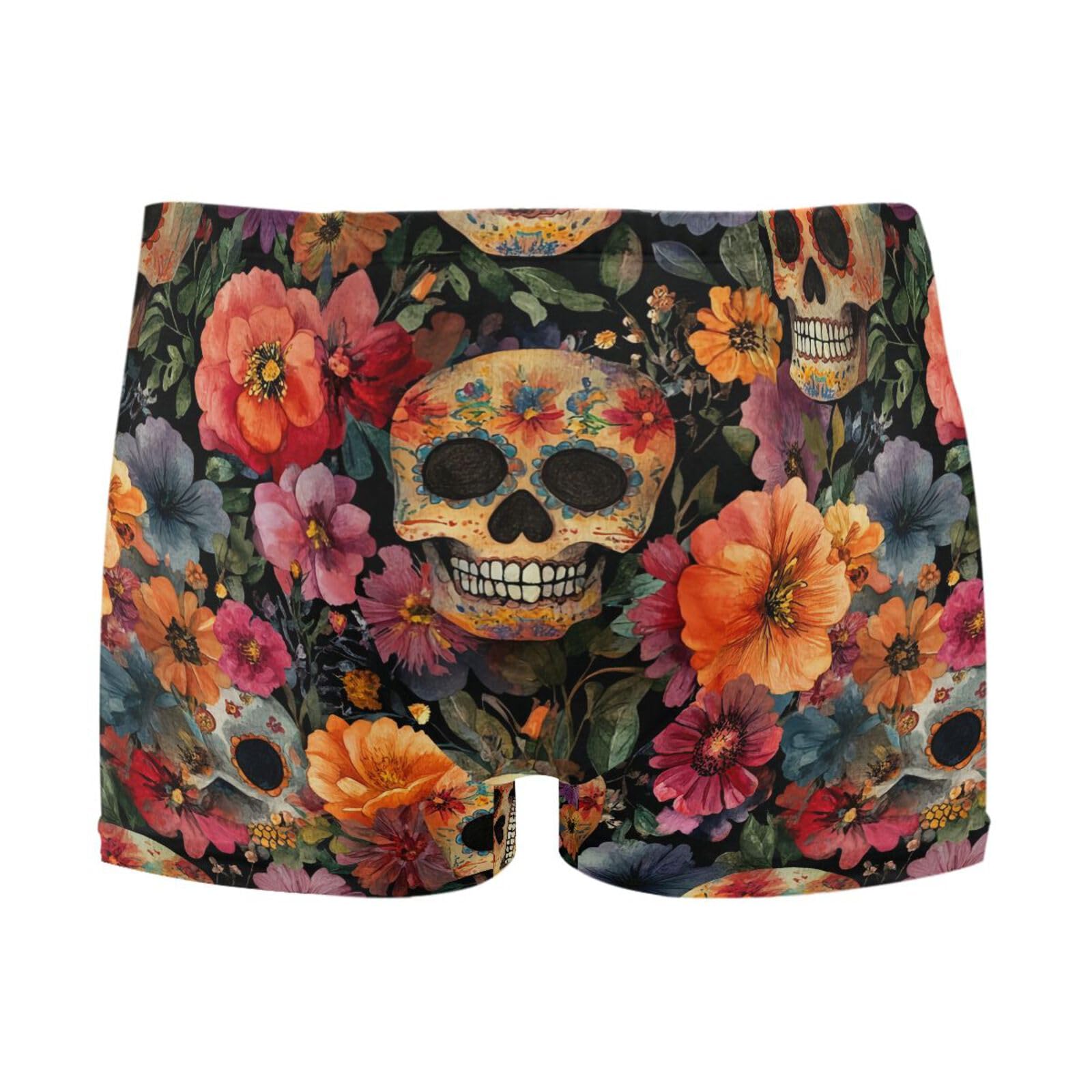 Mens Swim Trunks Sugar Skulls Flowers Square Leg Swimwear Bathing Suits Swimsuit for Men XL 202c0071