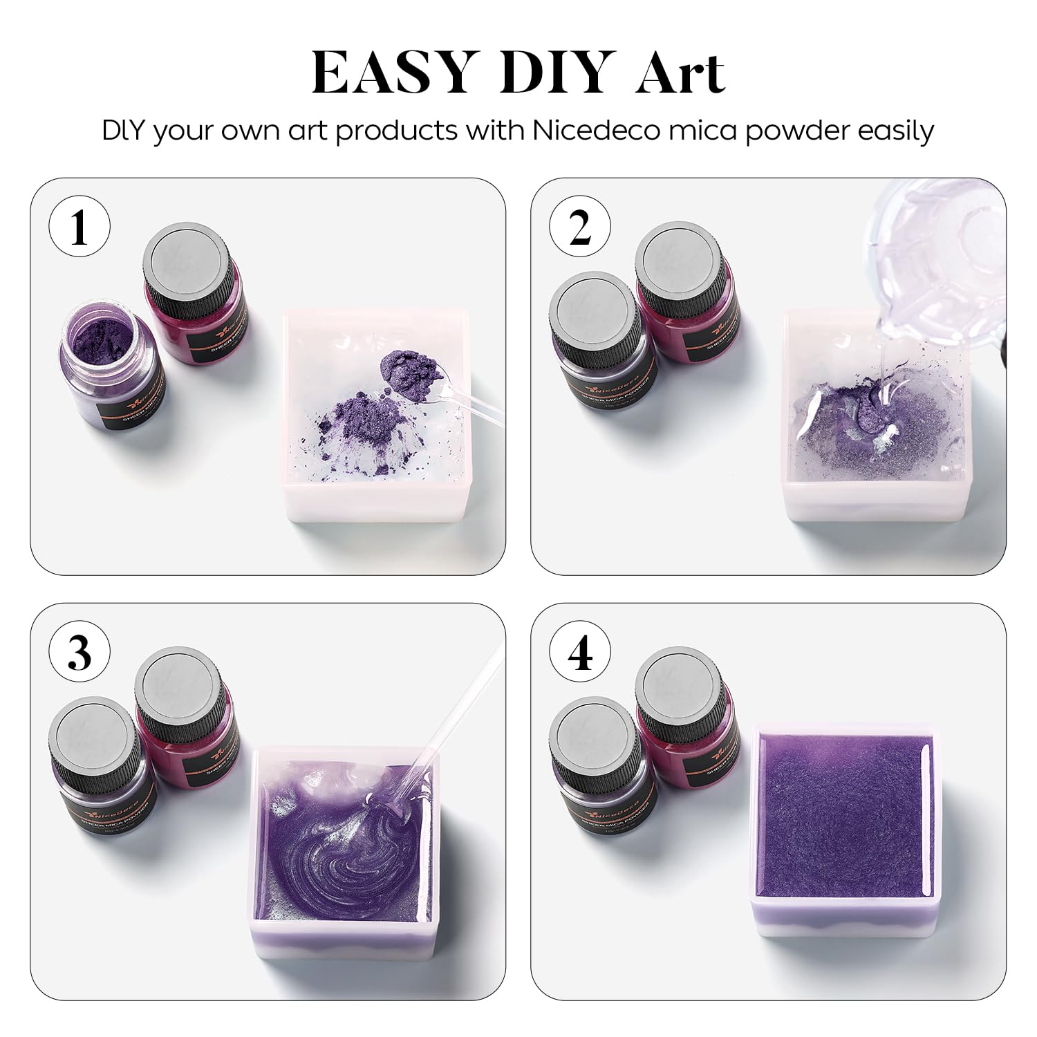 Nicedeco Mica Powder, Polvere Di Mica 24 Colori Pigmento Di Resina Pigmenti per Resina Epossidica, Coloranti per Candele, Smalto Gel Unghie UV, Nail Art Progetti DIY