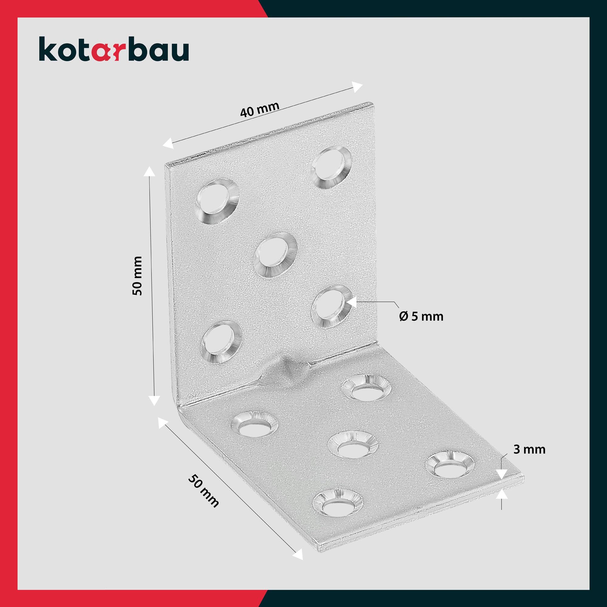 KOTARBAU Winkelverbinder 50 x 50 x 40 x 2 mm mit Sicke Verzinkt Stahl Bauwinkel Montagelöcher Möbelverbinder Schwerlast Holzverbinder Montagewinkel (100)
