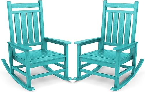 Miniatura 40 de SEWALL - Juego de 2 mecedoras de gran tamaño para exteriores, mecedoras de polietileno de alta densidad para adultos, mecedoras de patio para
