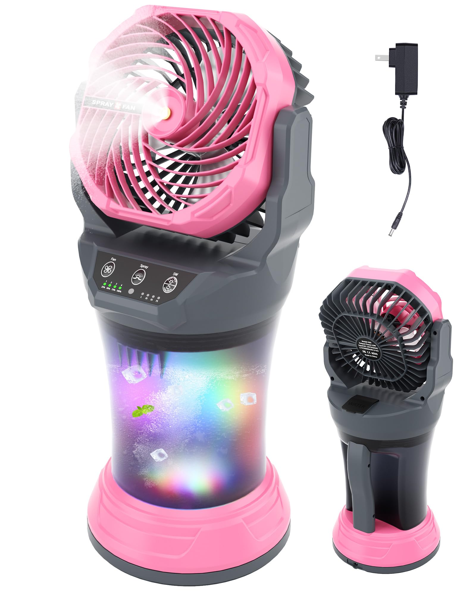 TDLOL 30000mAh Misting Fan Portable Battery Powered Fan with 2L Water Tank,Portable Mist Cooling Fans for Outdoor Camping Tent-120°Auto Oscillating,4