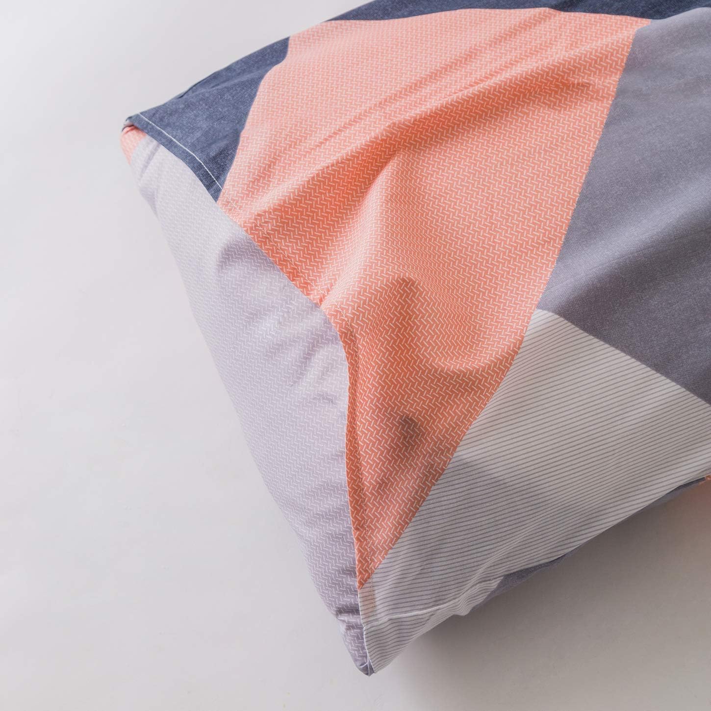 YuHeGuoJi Chevron Pattern Duvet Cover King 100% Cotton 3 Pcs Set 1 Modern Navy Geometric Diamond Print Duvet Cover with Zipper Ties 2 Pillowcases Neutral Blue Pink Striped Bedding Set Soft - Image 5