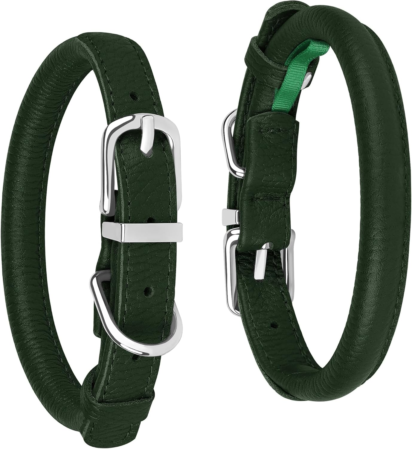 OOPSDOGGY Rolled Leather Dog Collar Soft Roll Collars for Small Medium Large Dogs Puppy (Green, XXL, 20"-24")