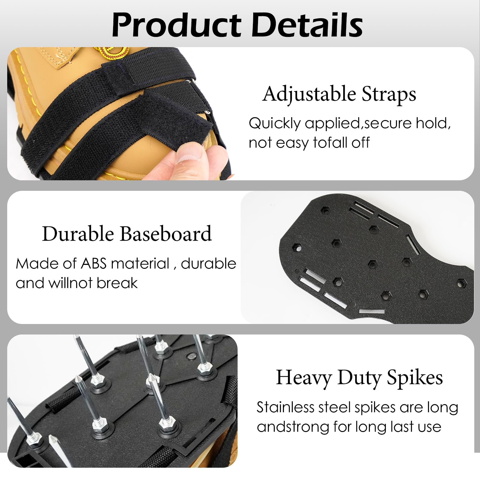 Lawn Aerator Shoes, Soil Grass Aeration Shoes with Stainless Steel Shovel Heavy Duty Spiked Sandals and Adjustable Straps for Yard Patio Lawn Garden(Black) — view 4