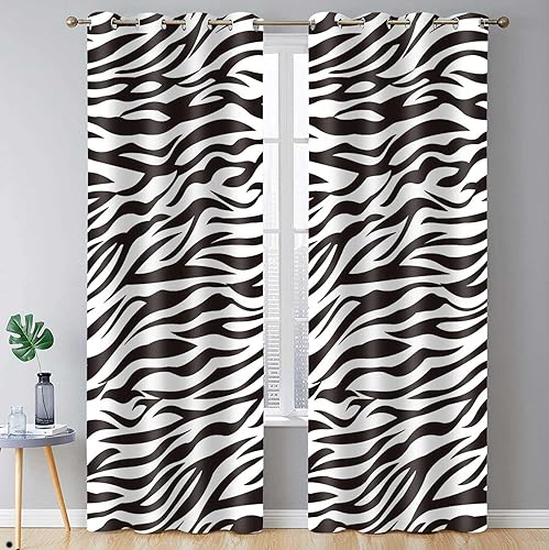 Miniatura 9 de BSPPTI Cortina con estampado de cebra, diseño de animales, oscurecimiento de la habitación, con aislamiento térmico, cortinas opacas con ojales para