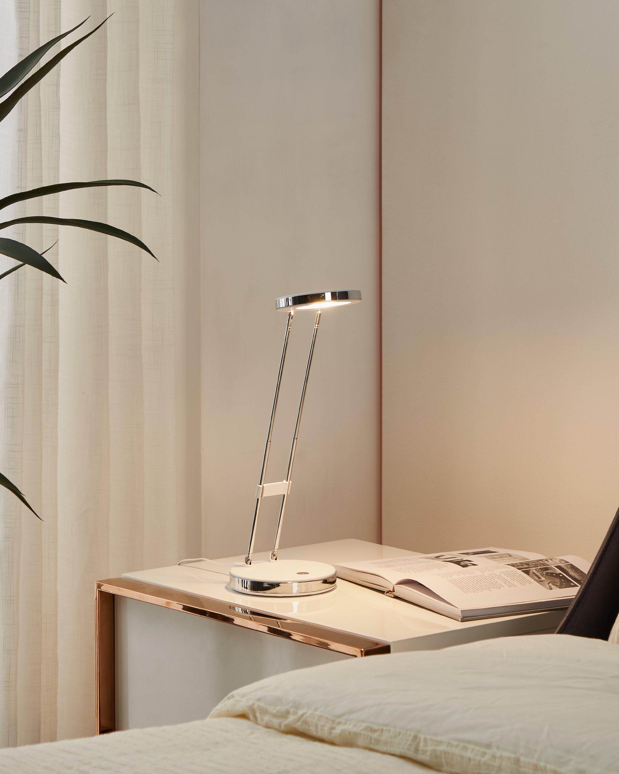 EGLO LED Tischlampe Gexo, 1 flammige Tischleuchte, Klassisch | Schreibtischlampe aus hochwertigem Kunststoff und Stahl, Bürolampe in Weiß, Chrom