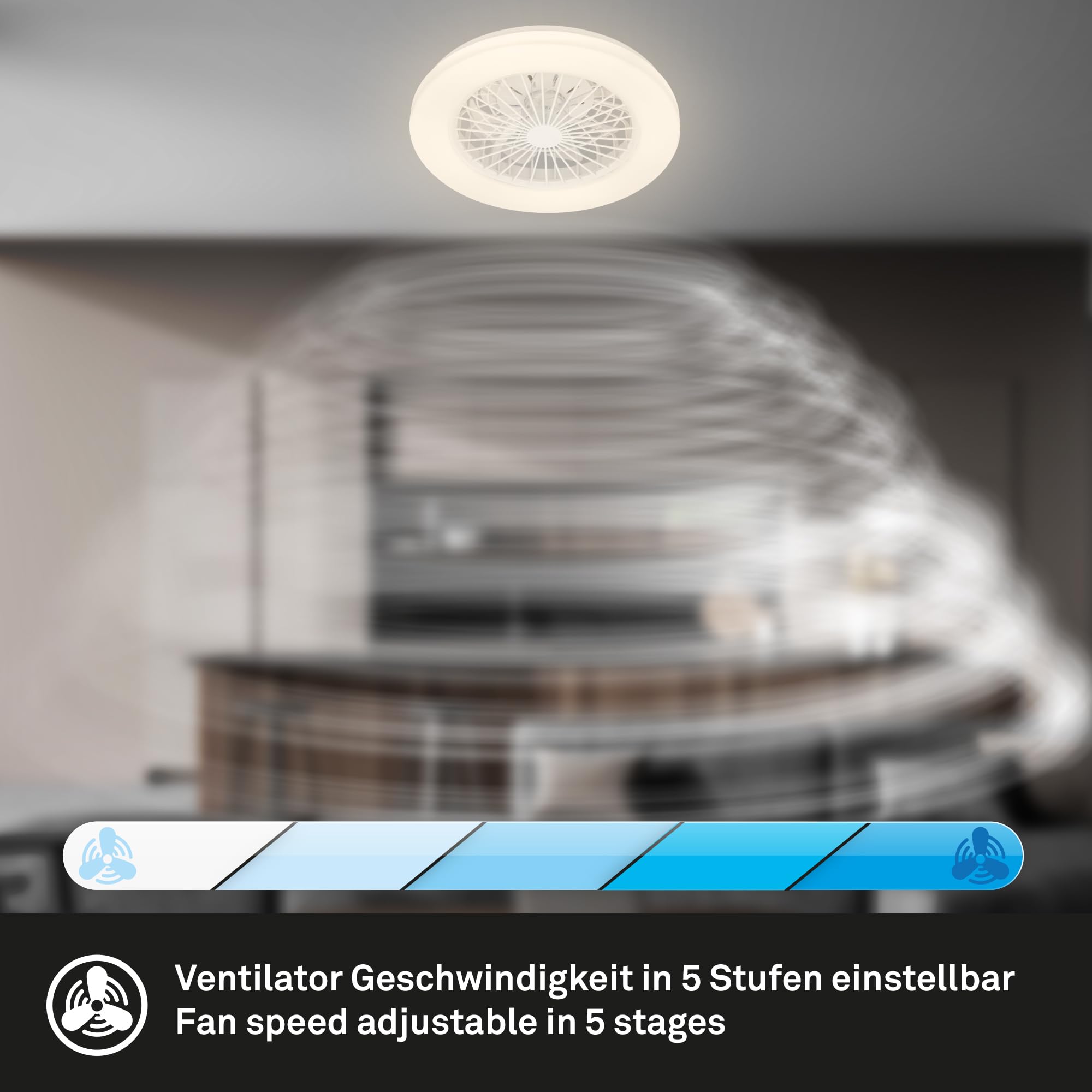 Briloner - Plafoniera con Ventilatore a 5 velocità, telecomando, dimmerabile, lampada per camera da letto, lampada per soggiorno, lampada da soffitto con ventilatore, 48,5x14,5 cm (DxA), bianco