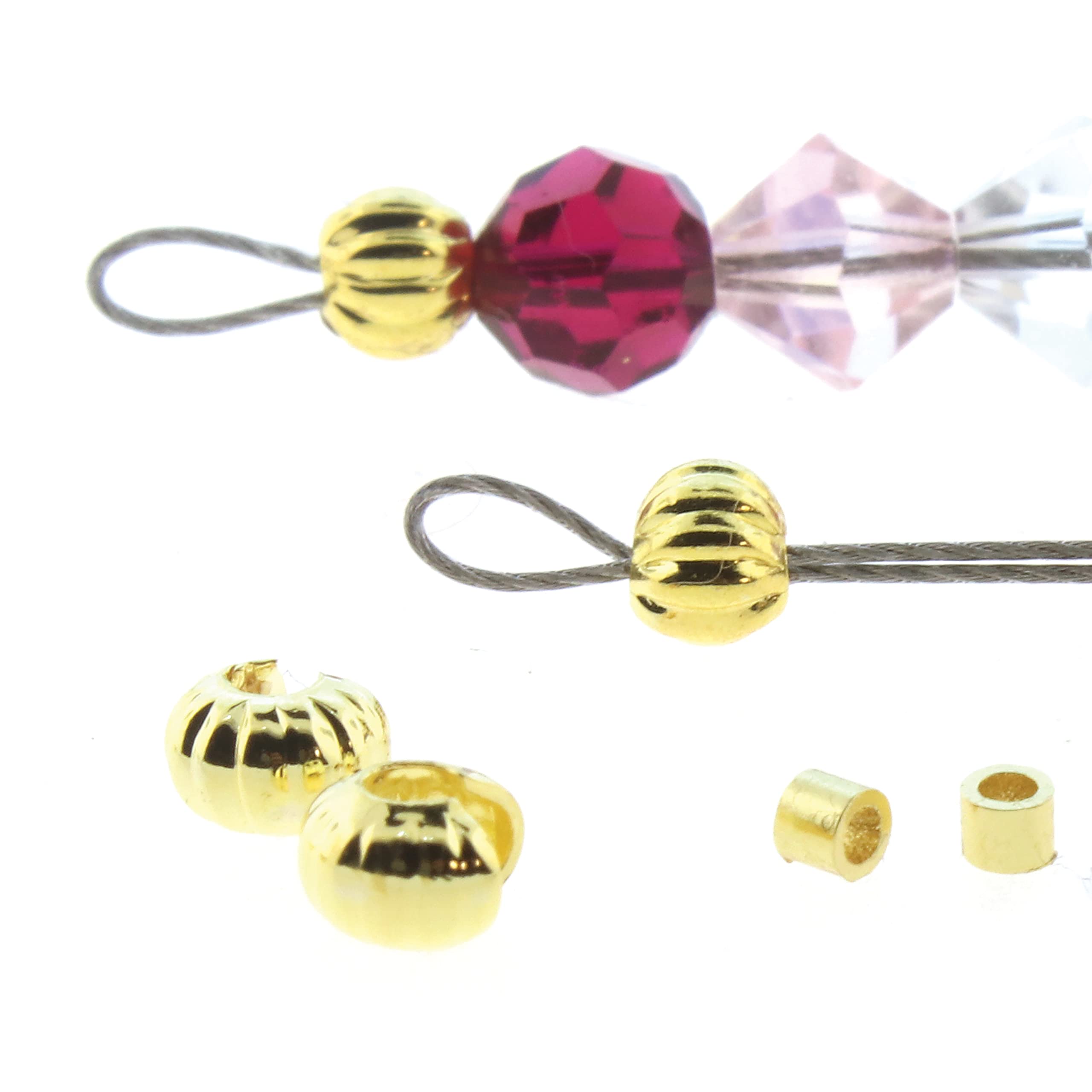 The Beadsmith Quetschperlenabdeckungen - gewellte runde Form, halb offen, vergoldet, 4 mm Durchmesser, 144 Stück - Zubehör für die Schmuckherstellung zum Abdecken und Schützen von Quetschperlen