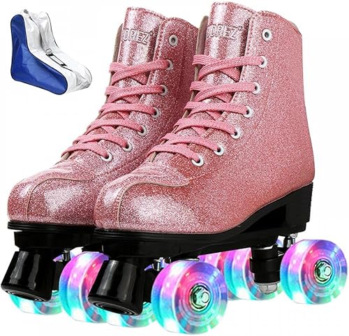 XUDREZ Patines de ruedas para mujeres y hombres, de piel sintética brillante, zapatos de patinaje de alta calidad para principiantes, patines