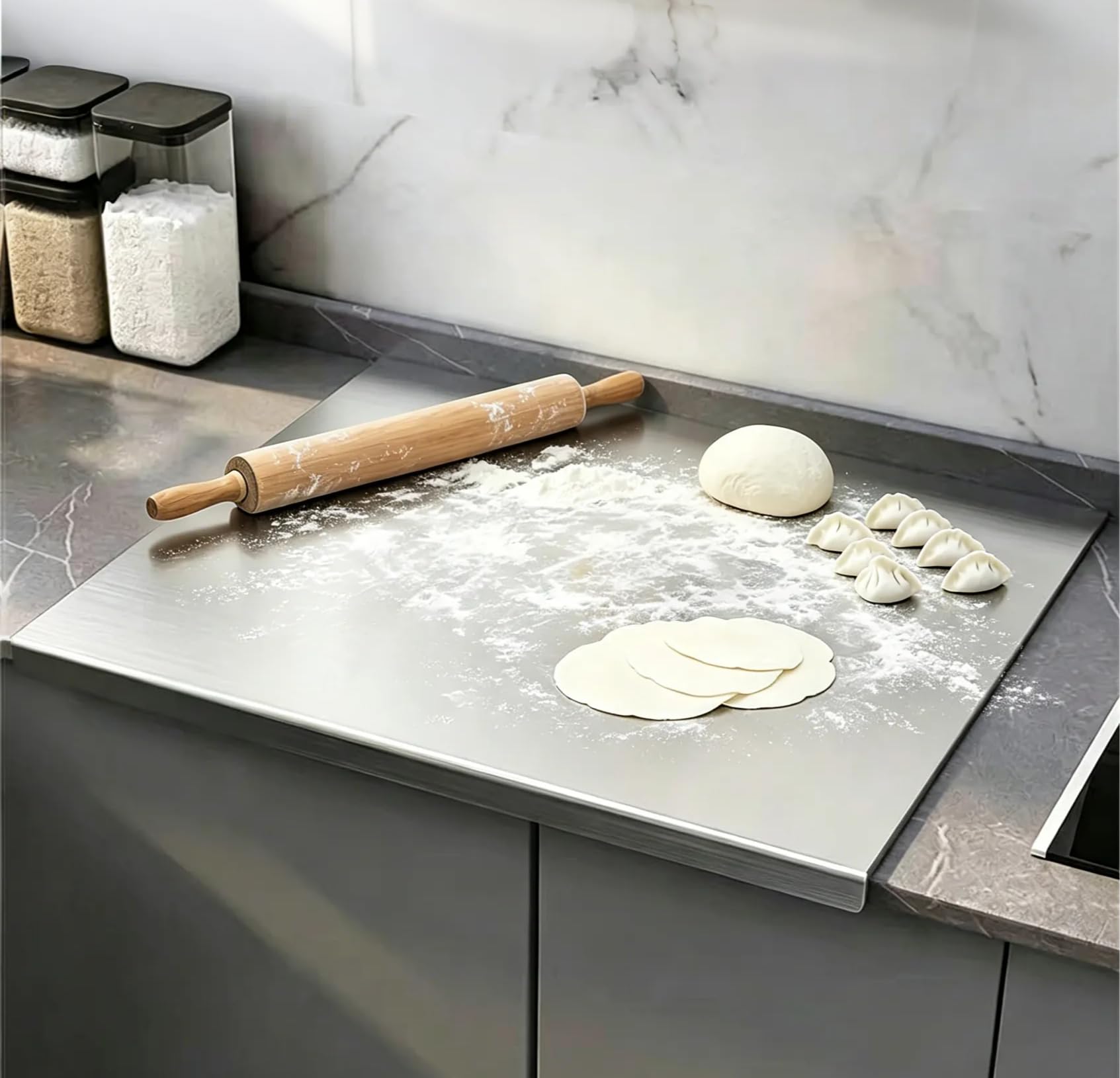Large Stainless Steel Chopping Board with Raised Edges, 40×30 Cm Large Metal Kitchen Chopping Board, Non-Slip Worktop Protector and Pastry Boards for Dough, Meat and Vegetables