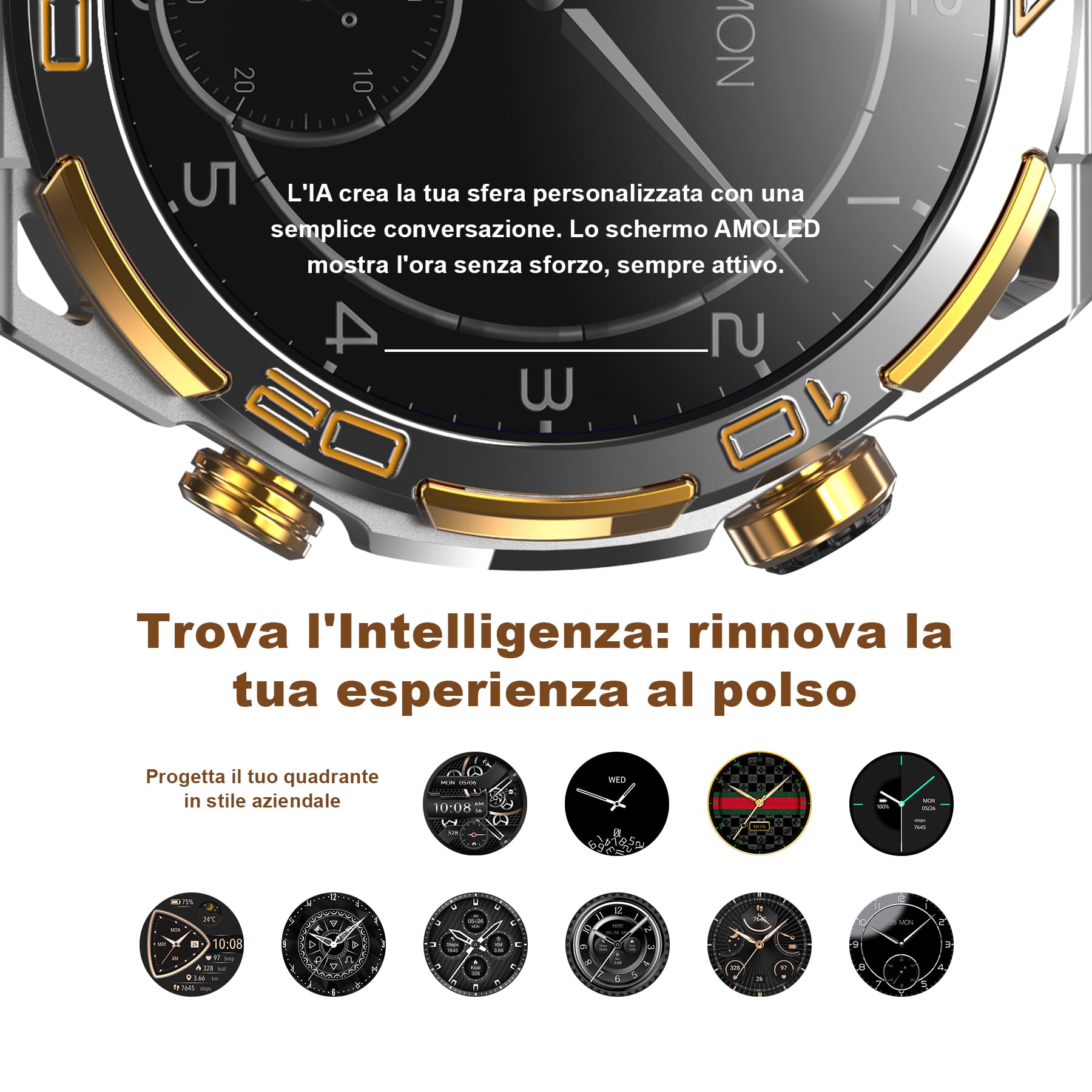 Smartwatch con GPS, AI, Torcia, Bussola, Display AMOLED 1,43" Always-On, Smartwatch Uomo con Notifiche e Chiamate Bluetooth, 120+ Modalità Sportive, Orologio Intelligente Compatibile con Android e IOS