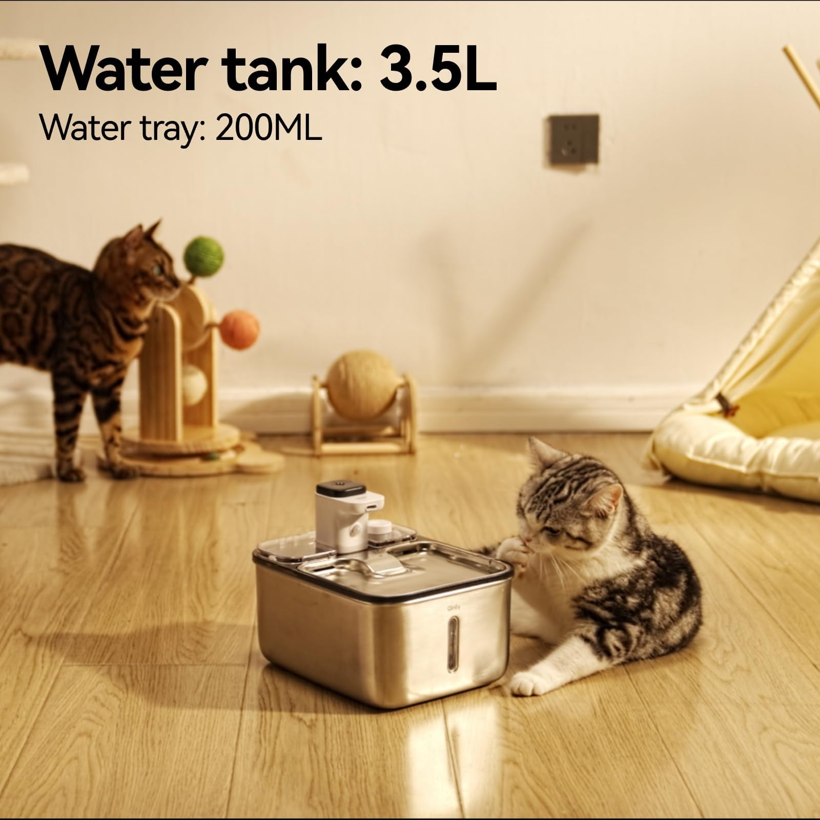 Stainless Steel Cat Water Fountain Wireless for Cats Indoor, 3.6L/123oz Automatic Metal Dog Water Dispenser,Cordless Battery Operated Pet Drinking Fountain,Rechargeable Waterer with Motion Sensor - image 8