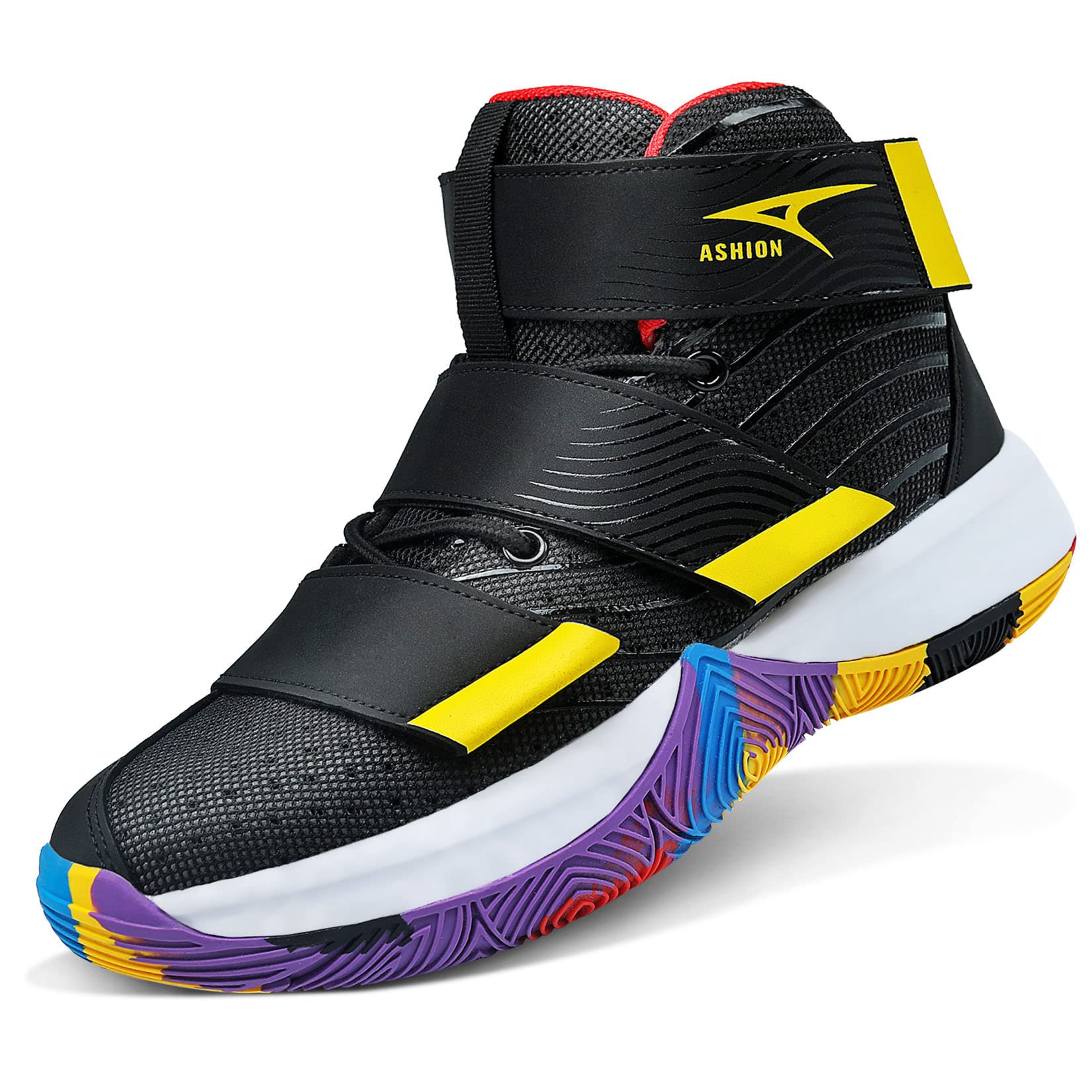 Kids Basketball Shoes Boys Girls High-Top Sneakers Non-Slip Sport Shoes(Little Kid/Big Kid), F/Black Yellow, 2.5 Little Kid