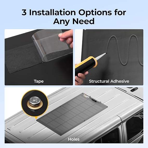 BougeRV Arch Pro 100 Watts Anti-Shading N-Type Fiberglass Flexible Solar Panel, Portable 24 Volts 16BB Mono Cell 25% High-Efficiency, Compact for RV Camping Home Boat Marine Curve Surface Black
