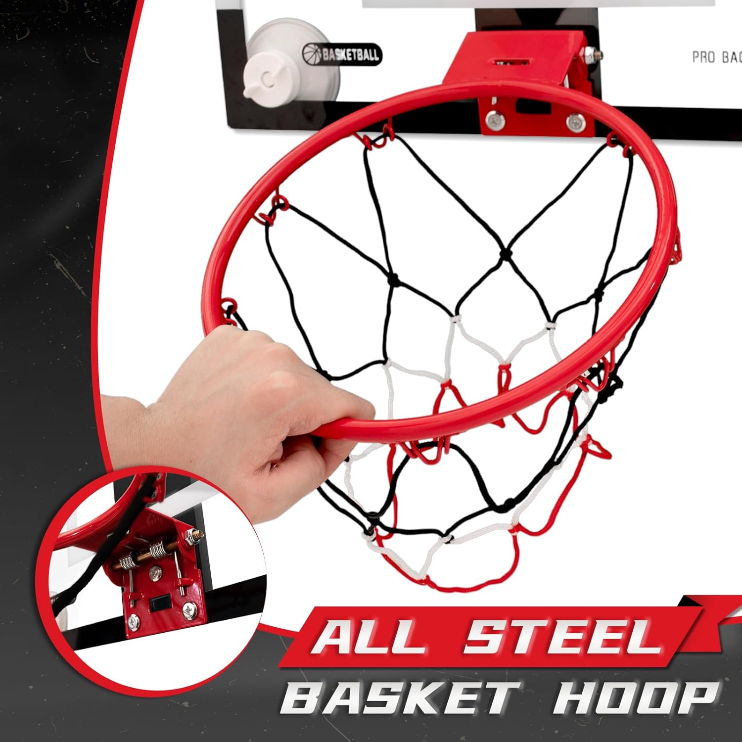 BOHEN Indoor Mini Basketball Hoops with Powerful Suction Cup, Stick to Windows, Wooden Doors, Smooth Walls - Basketball Backboard Indoor Bedroom Office for Kids Teens Adults