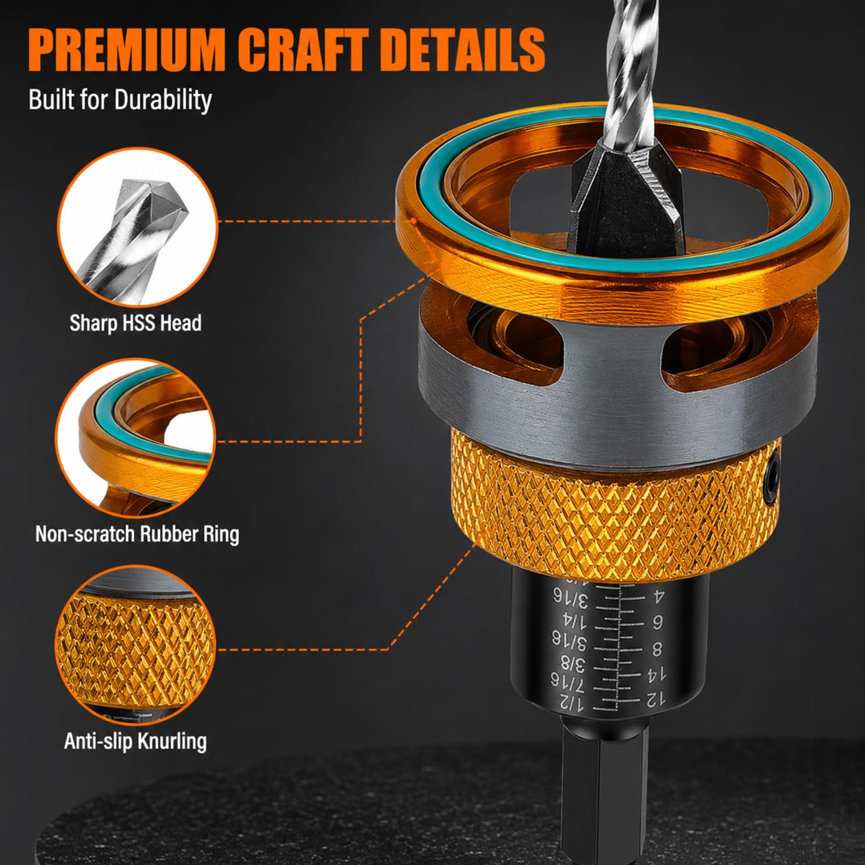 Countersink Drill Bit Set - 4PCS with Depth Stop -4 Countersink Drill Bit Set - 4PCS with Depth Stop -4