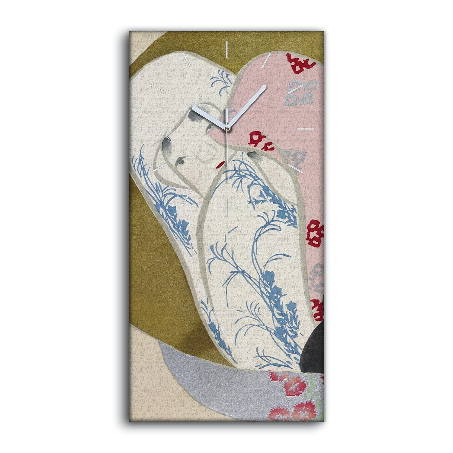 Horloge sur toile à aiguilles blanches et design abstrait asiatique de 30x60cm