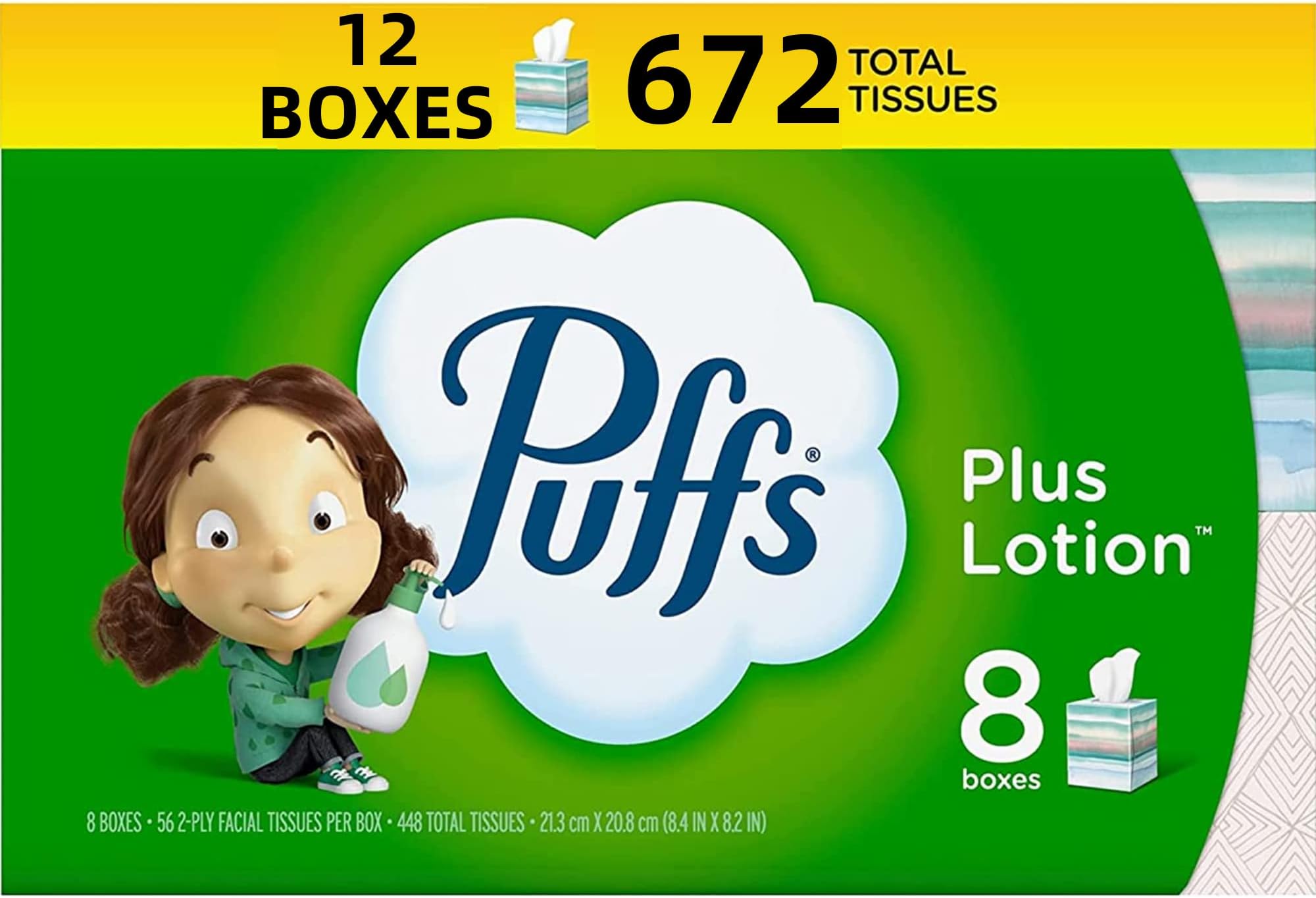 Puff Plus Lotion Facial Tissue 12 Cubes | Soft Lotion Tissues | Nose Friendly Tissues (56 Tissues per box)