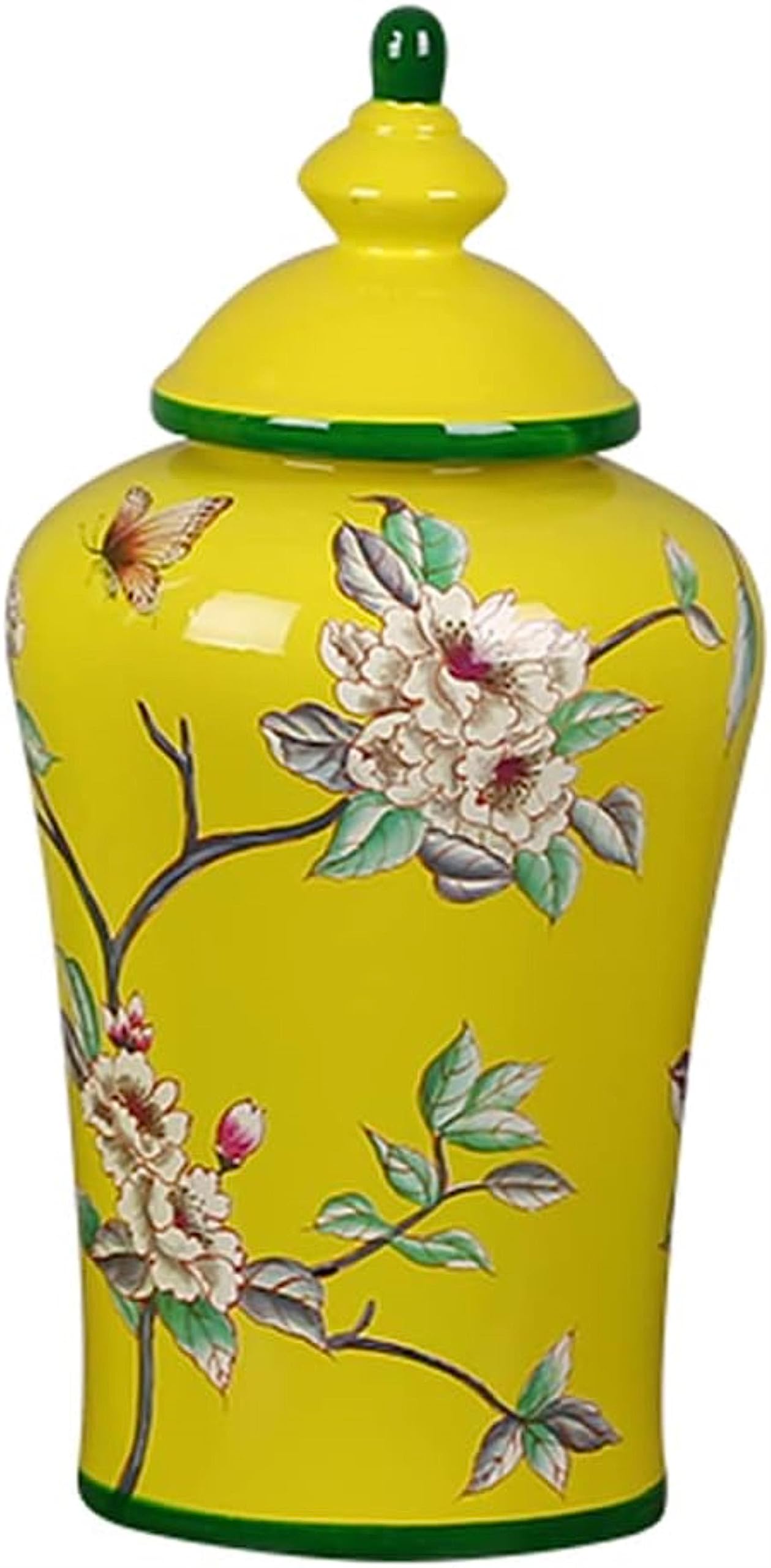 Vase en porcelaine traditionnel jaune avec couvercle céramique artisanale de haute qualité