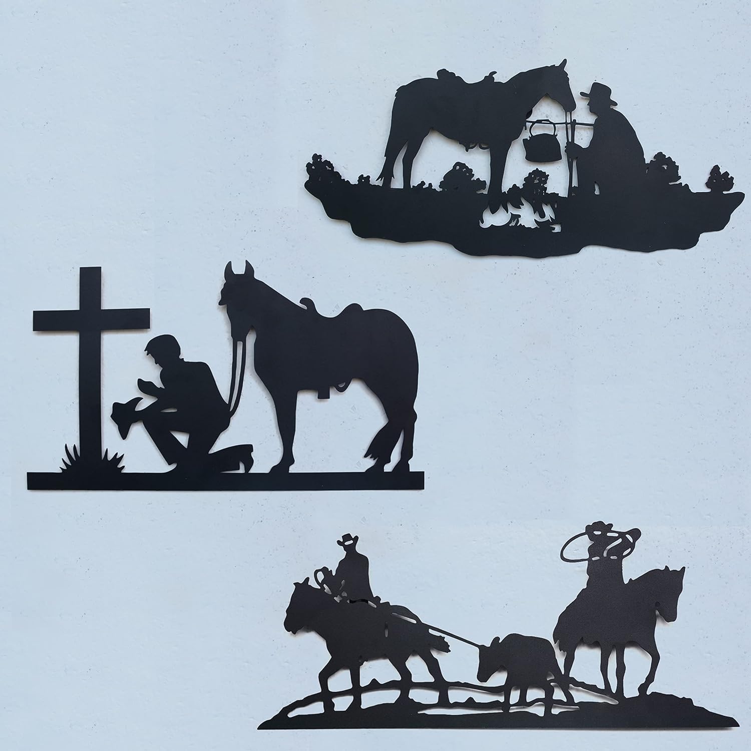 VinSees 15 Inch Metal Western Cowboy Wall Art Decor, Matte Black Western Decor for