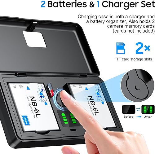 Miniatura 3 de Juego de batería NB-6L (paquete de 2) y cargador (2CH), accesorios de cámara NB 6LH para Canon PowerShot S95 S90 S120, SD7709801200130035004000 es,