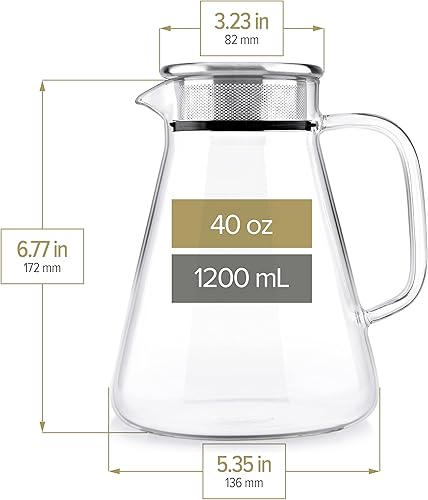 Miniatura 5 de Teabloom Tetera de un solo toque, tetera y hervidor 2 en 1 con tapa de filtro de acero inoxidable para té suelto, tetera de vidrio de borosilicato