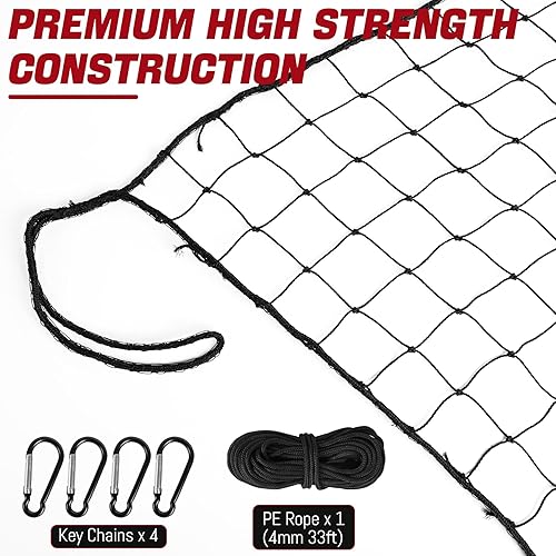 Miniatura 5 de Redes de protección de béisbol y sóftbol, redes deportivas resistentes, barrera de red deportiva con cuerda de 33 pies y llaveros, red de béisbol de