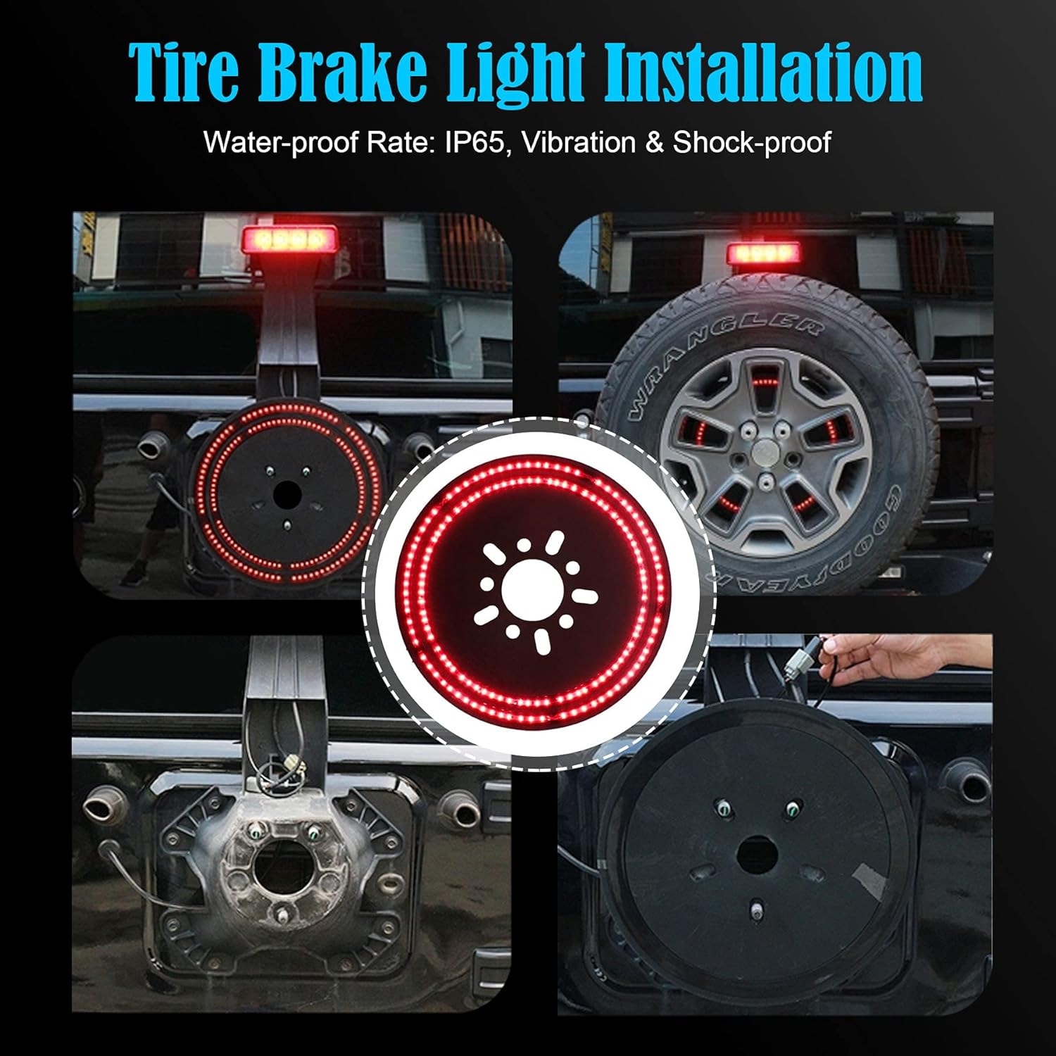 Tresound Spare Tire Brake Light Wheel Light 3rd Third Brake Light for Jeep Wrangler 1990-2021 JK JL YJ TJ, Double Red light