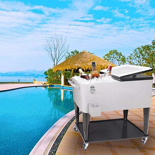 Miniatura 9 de Nattork - Carro enfriador con ruedas de 80 cuartos de galón, baúl de hielo con ruedas para patio al aire libre, terraza, portátil, para exteriores,