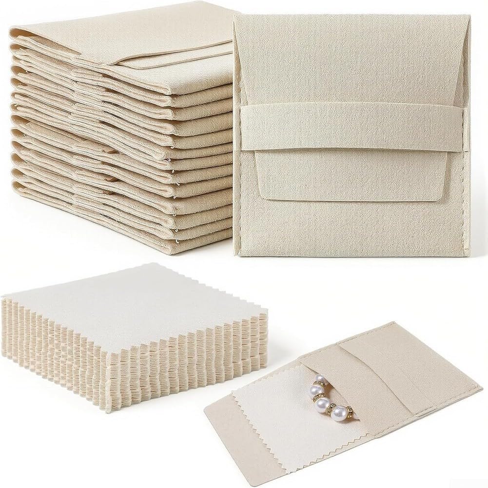 Sacchetti per gioielli in microfibra, 8 x 8 cm, colore beige, set da 120 pezzi, in velluto, per collane, bracciali, forniture per feste