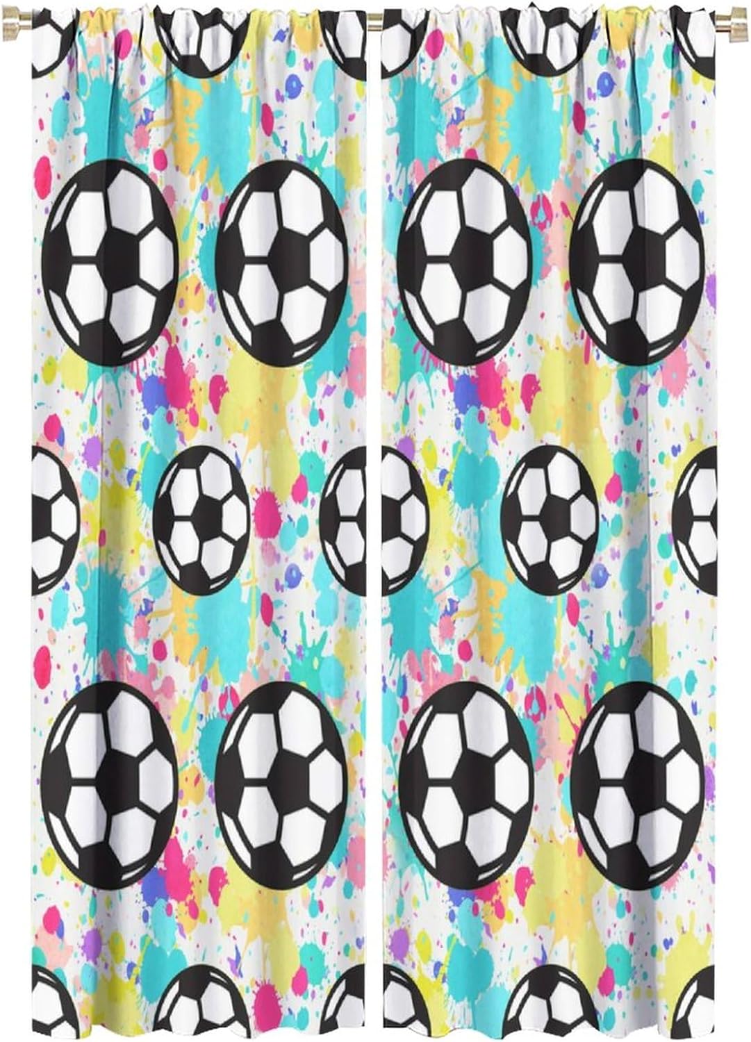 Sport Soccer Curtains Abstract Oil Paint Soccer Ball Funny Football Window Drapes Rod Pocket Curtains Darkening Thermal Insulated for Living Room 2 Panels 63" L x 21" W