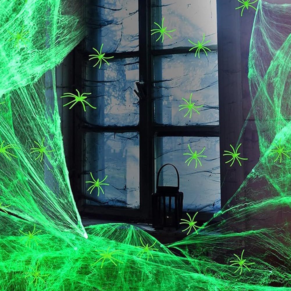 Abaodam 50 Stück Spinnennetze - Leuchtende Halloween Dekoration 5x5cm