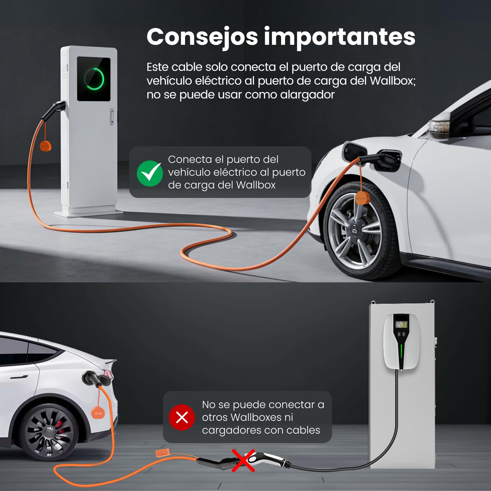 GONEO Cable de Carga Tipo 2 11kW 16A 6M Cable de Carga para Vehículos Eléctricos Trifásico Modo 3 Protección IP54 y UL94 V-0 Contactos Plateados Libre de Halógenos Incluye Bolsa de Transporte